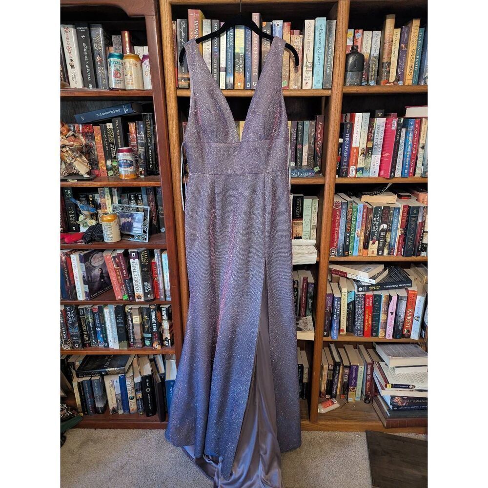 NWOT Sherri Hill Women's Size 12 Sparking Purple Cinderella Maxi Dress Gown Prom